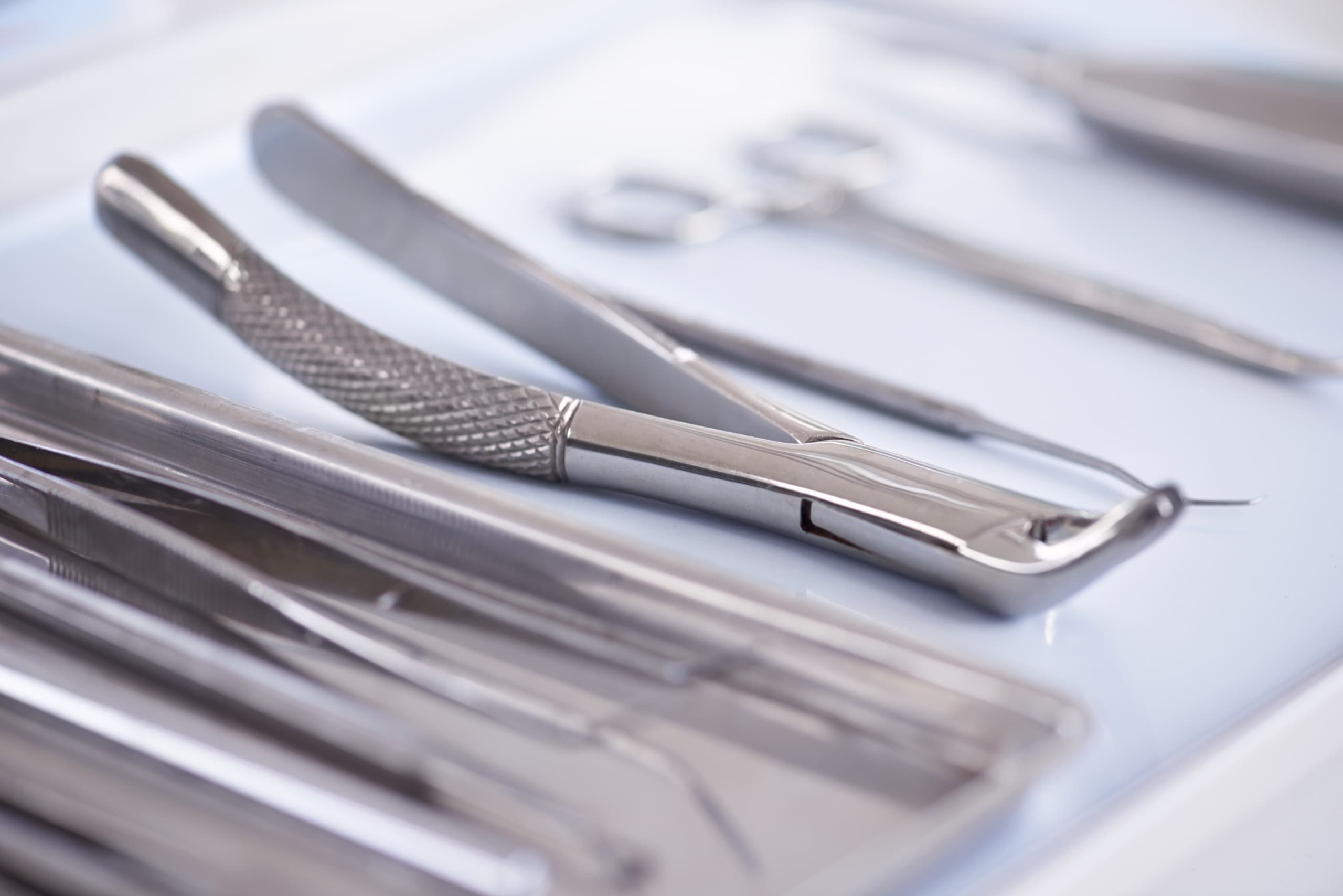 Sterilised instruments laid out for a procedure